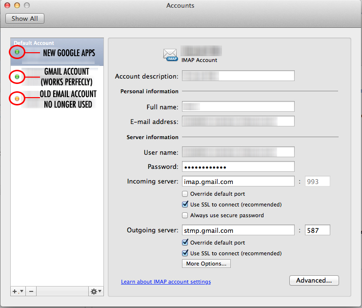 gmail server setting for older mac